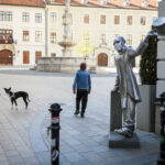 Schone Naci statuę in Bratislava centre during pandemic 2020